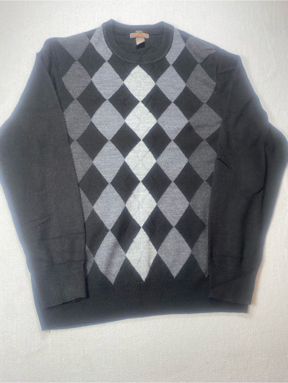 Dockers Black & Gray Argyle Crewneck Sweater size large